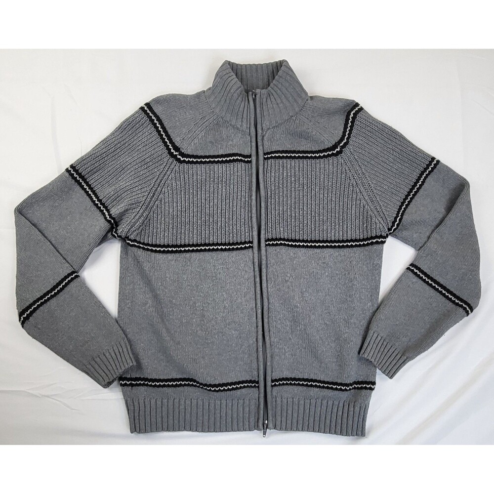 Kenneth Cole NY Mens Sz. LG Full Zip Gray Cardigan Ribbed Sweater  Wool Blend